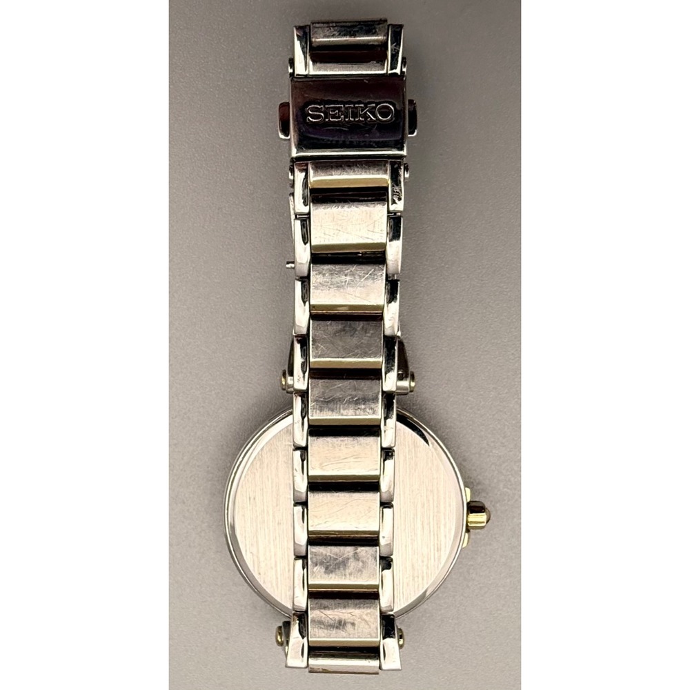 Seiko Solar Women's Two Tone Watch V117-0CF0 Roman Numeral Date Bracelet - Picture 6 of 11